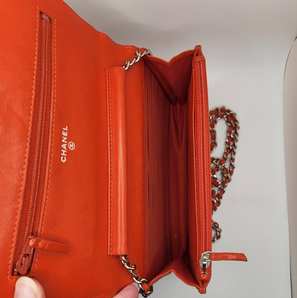 CHANEL RARE Orange Diamond Wild Stitch Lambskin WOC Crossbody - Picture 8 of 13